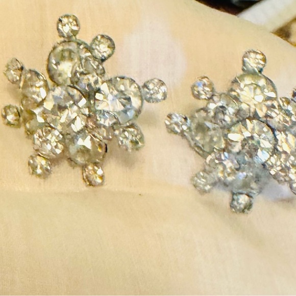 Vintage Rhinestone Double Star Earrings, Screwback - Picture 1 of 5